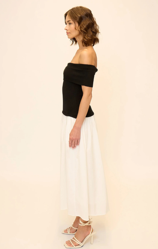 Darcy Mixed Media Off Shoulder Dress