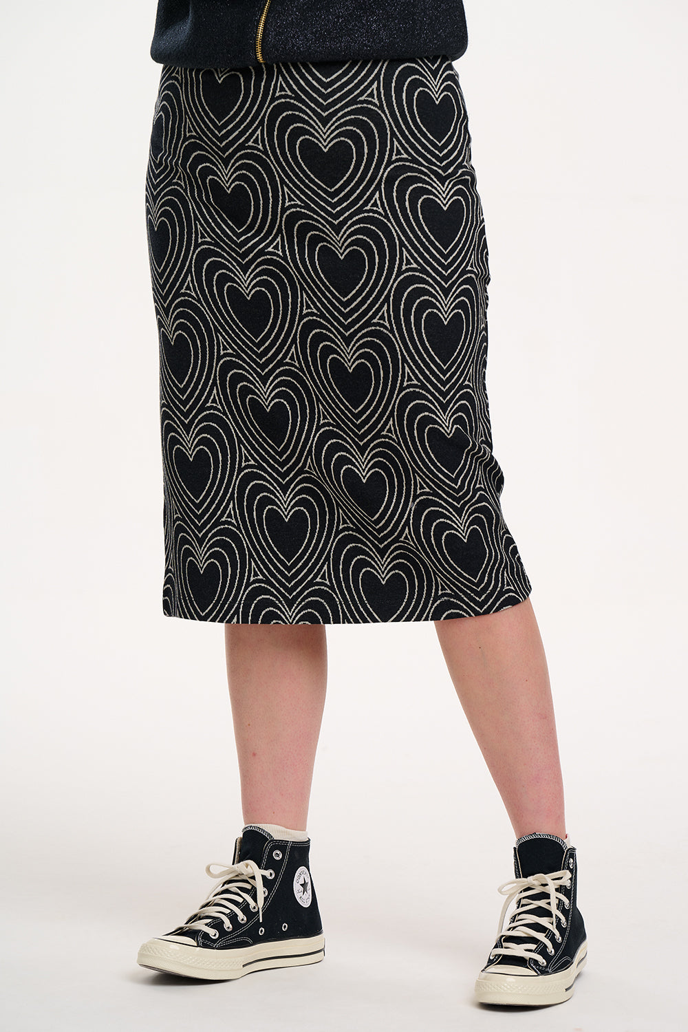 Faith Jersey Jacquard Midi Skirt - Black/Off White, Heart Explosion