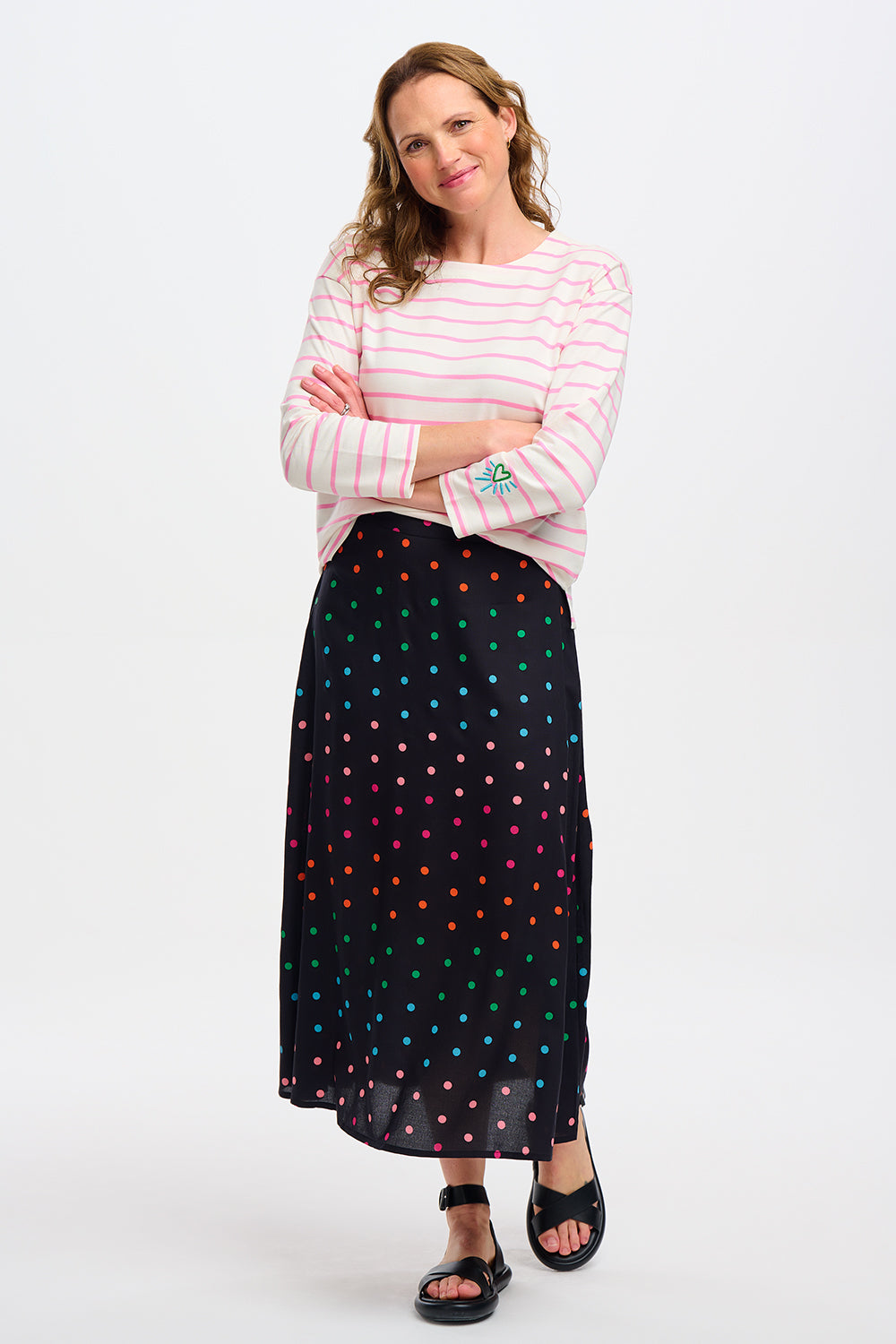 Zora Skirt - Black, Rainbow Polka