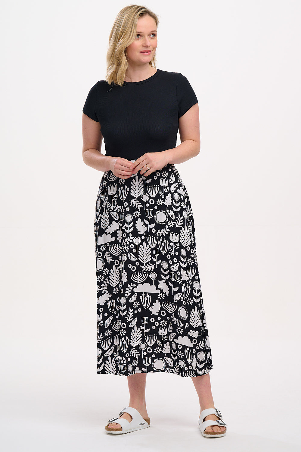 Krista Skirt - Monochrome, Folk Floral