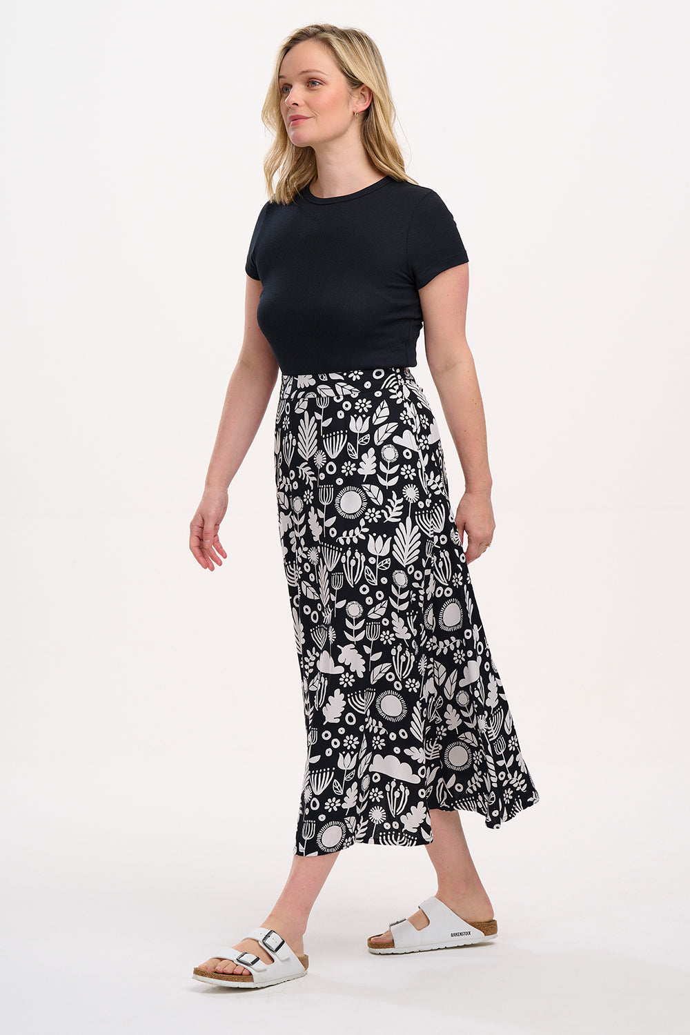 Krista Skirt - Monochrome, Folk Floral