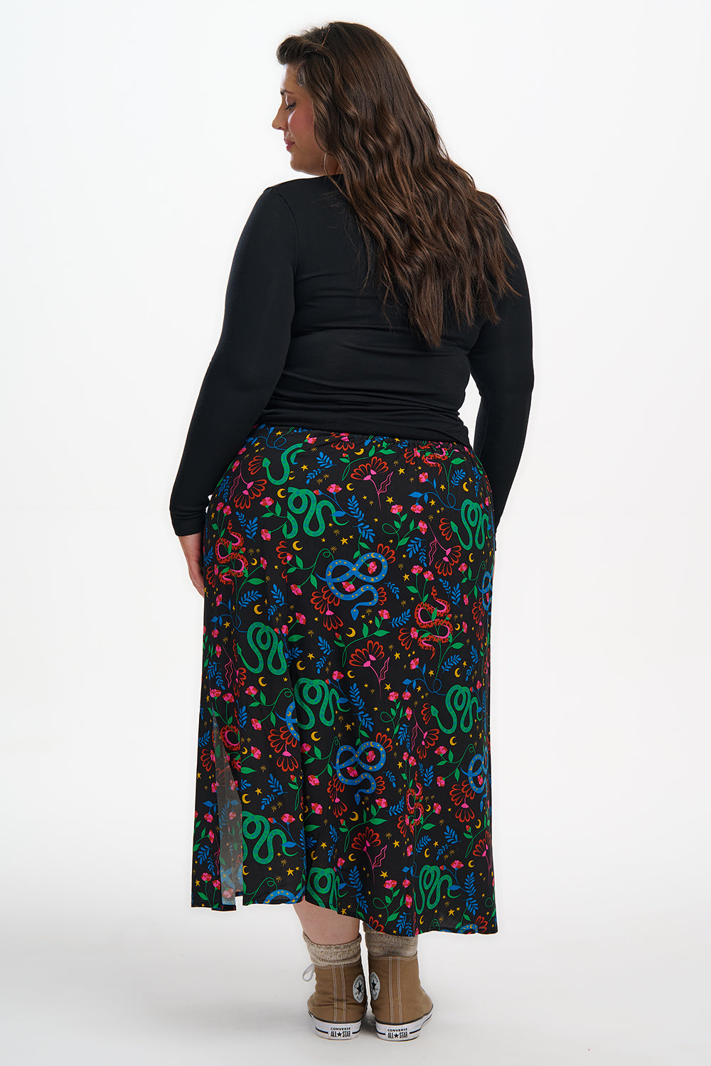Rosalind Skirt - Black, Snake Floral