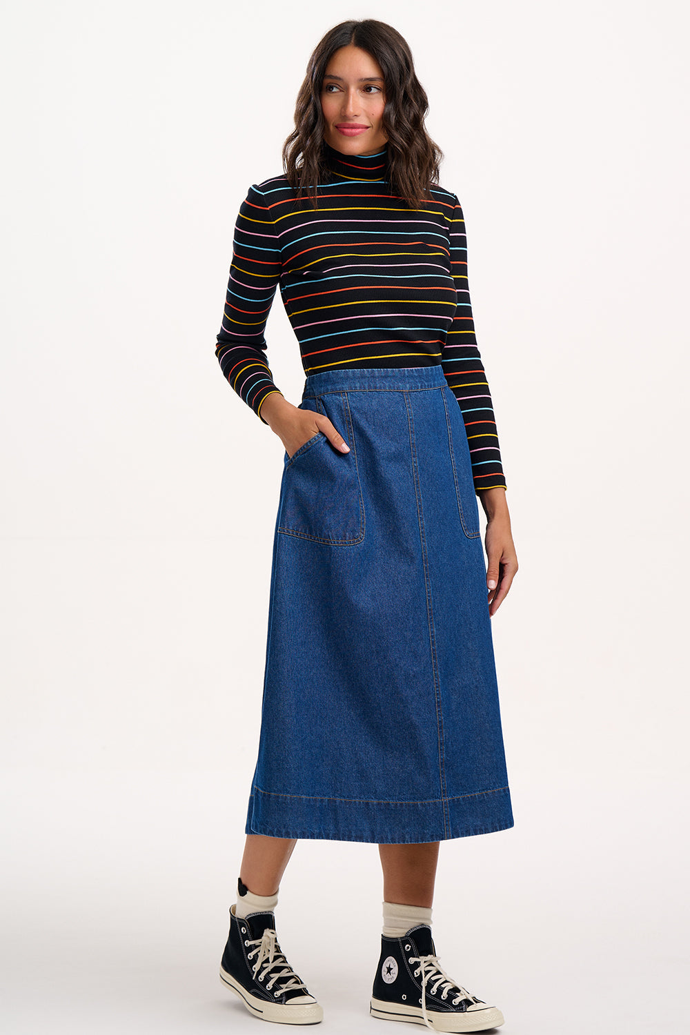 Joanna Midi Skirt - Deep Blue Denim
