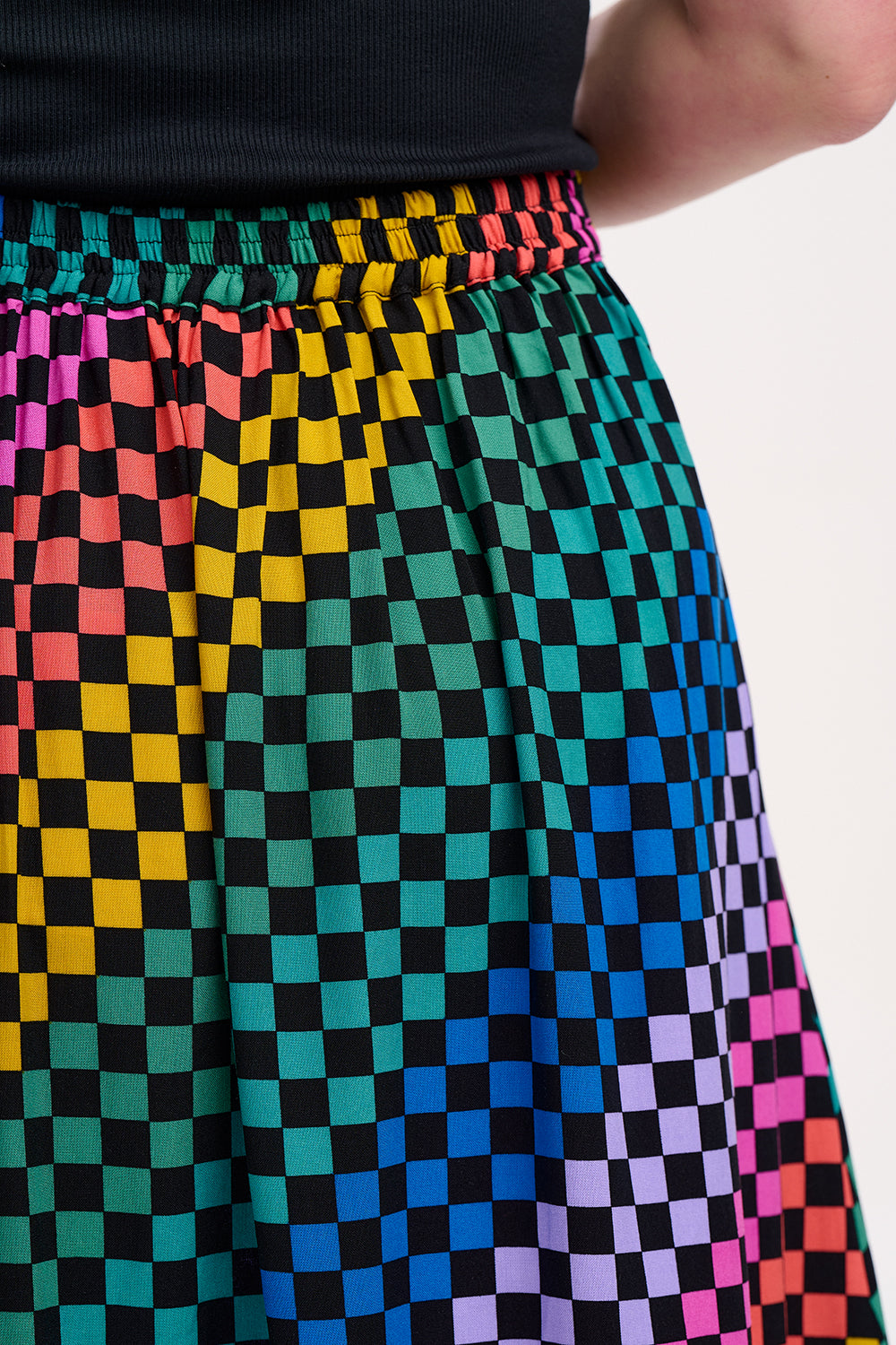 Zora Skirt - Black/Multi, Rainbow Checkerboard