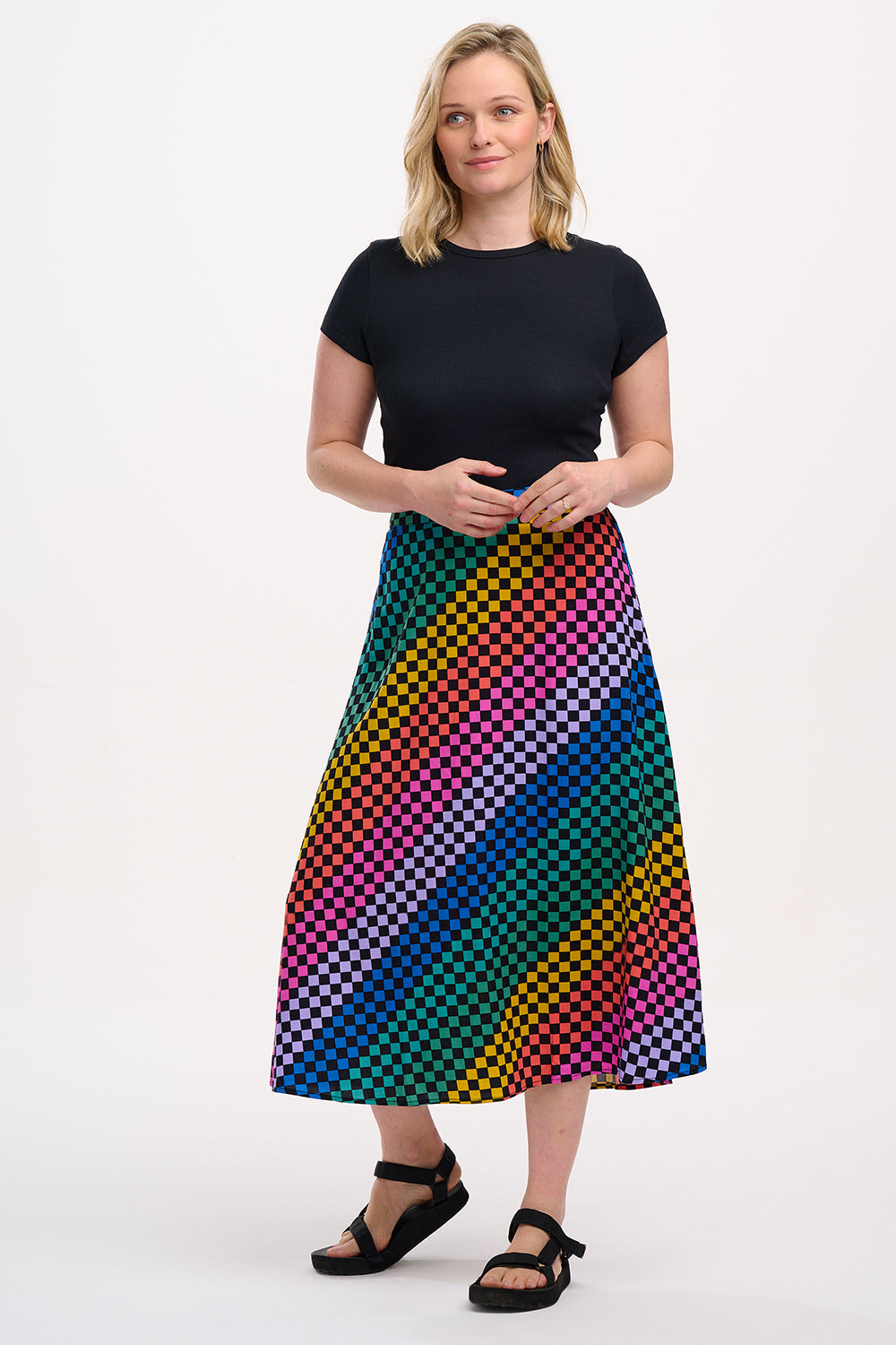 Zora Skirt - Black/Multi, Rainbow Checkerboard