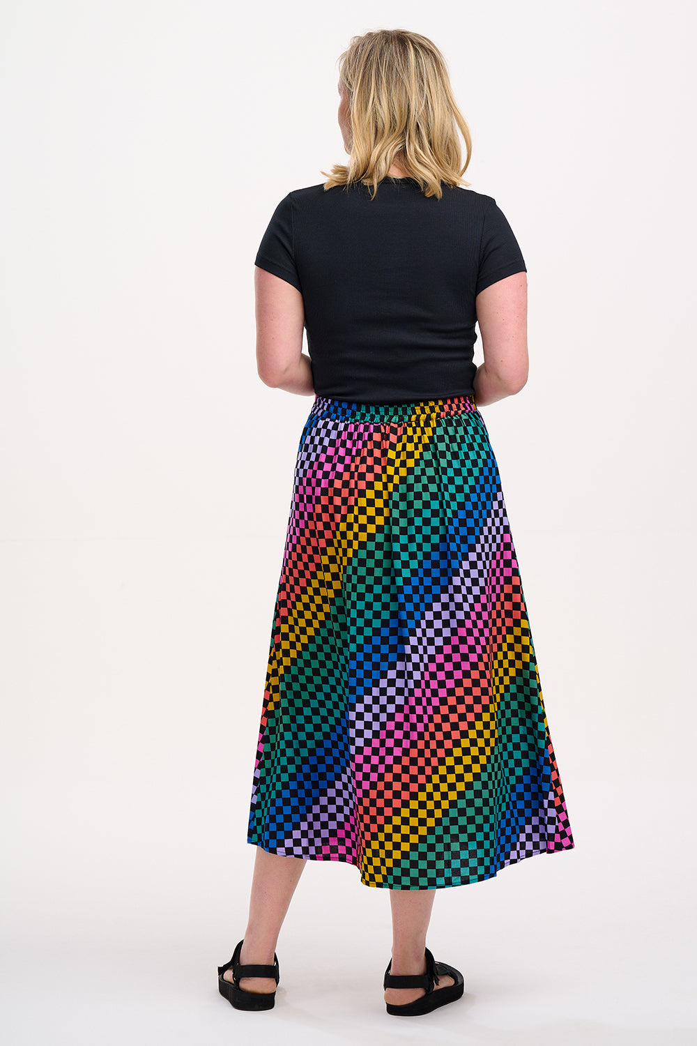 Zora Skirt - Black/Multi, Rainbow Checkerboard